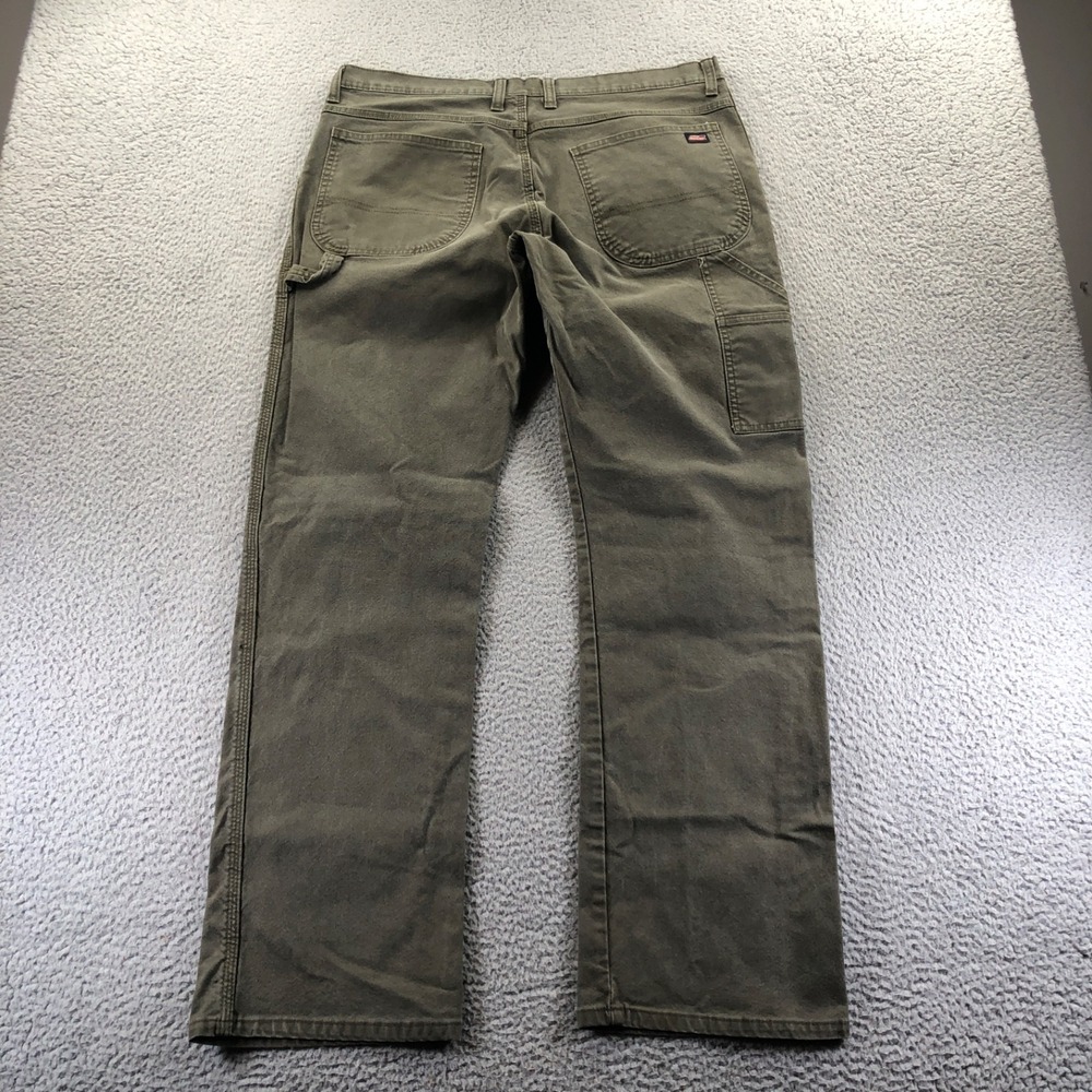 Dickies Pants Mens 36x34 Green Canvas Carpenter Relaxed Skater Workwear Moss